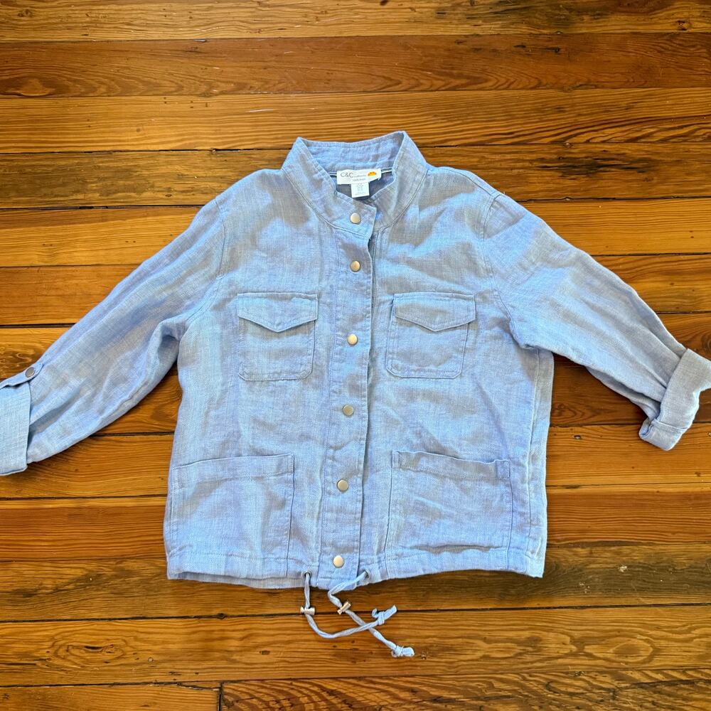 C&C California Jacket Medium Blue 100% Linen Breathable Vacation Cruise - Picture 4 of 10